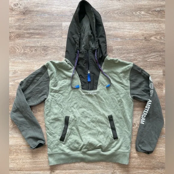 Scotch and soda Amsterdam hoodie Unisex M green 1/4 zip organic cotton - Picture 4 of 14